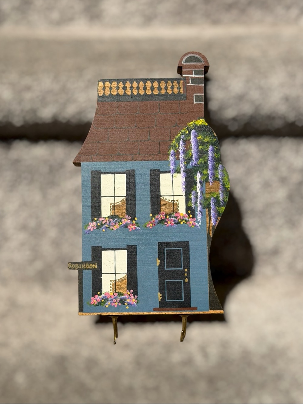 Vintage Sheliaâs Whimsical Cottage House Hand Painted Wood Wall Key Holder